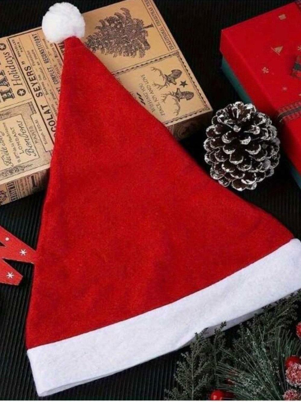 Red Santa Hat with White Trim - NWOT - Picture 2 of 4